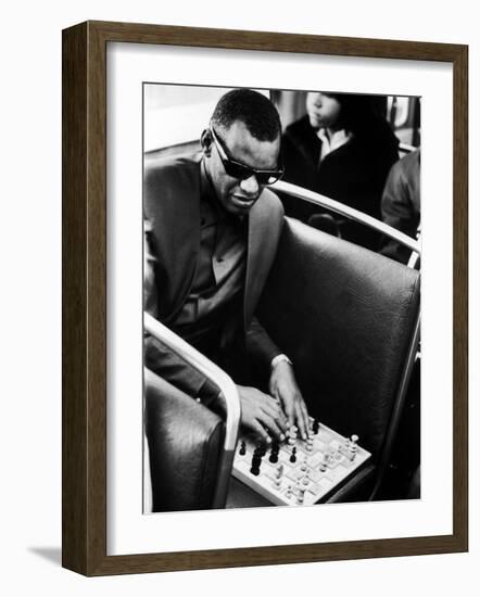 Blind Singer Ray Charles Playing Chess on a Board with Special Niches-Bill Ray-Framed Premium Photographic Print