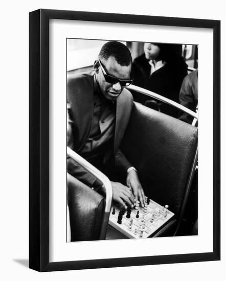 Blind Singer Ray Charles Playing Chess on a Board with Special Niches-Bill Ray-Framed Premium Photographic Print