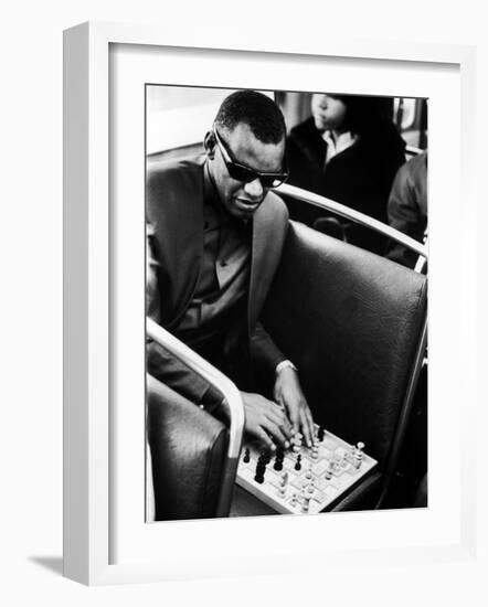 Blind Singer Ray Charles Playing Chess on a Board with Special Niches-Bill Ray-Framed Premium Photographic Print