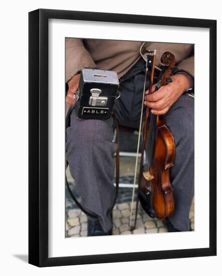 Blind Street Musician Holds His Violin in One Hand and His Collecting Box in the Other-Ian Aitken-Framed Photographic Print