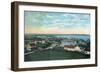 Block Island, Rhode Island - Aerial View of the Town-Lantern Press-Framed Art Print