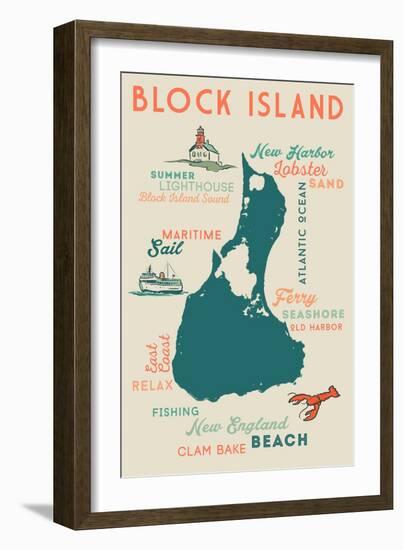 Block Island, Rhode Island and Icons-Lantern Press-Framed Art Print