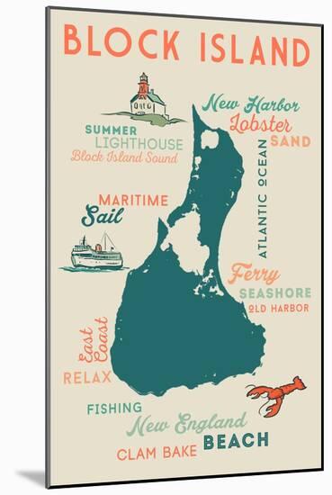 Block Island, Rhode Island and Icons-Lantern Press-Mounted Art Print