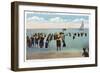 Block Island, Rhode Island - Bathers at the Beach-Lantern Press-Framed Art Print