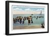 Block Island, Rhode Island - Bathers at the Beach-Lantern Press-Framed Art Print