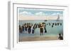 Block Island, Rhode Island - Bathers at the Beach-Lantern Press-Framed Art Print