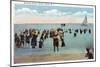 Block Island, Rhode Island - Bathers at the Beach-Lantern Press-Mounted Art Print
