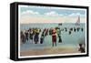 Block Island, Rhode Island - Bathers at the Beach-Lantern Press-Framed Stretched Canvas