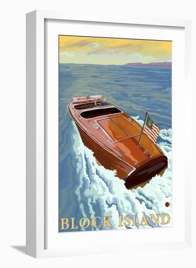 Block Island, Rhode Island, Chris Craft Boat-Lantern Press-Framed Art Print