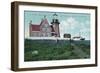 Block Island, Rhode Island - Landhouse View of the South Lighthouse-Lantern Press-Framed Art Print