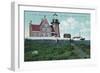 Block Island, Rhode Island - Landhouse View of the South Lighthouse-Lantern Press-Framed Art Print