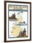 Block Island, Rhode Island - Nautical Chart with Ferry-Lantern Press-Framed Art Print