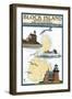 Block Island, Rhode Island - Nautical Chart with Ferry-Lantern Press-Framed Art Print