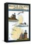 Block Island, Rhode Island - Nautical Chart with Ferry-Lantern Press-Framed Stretched Canvas