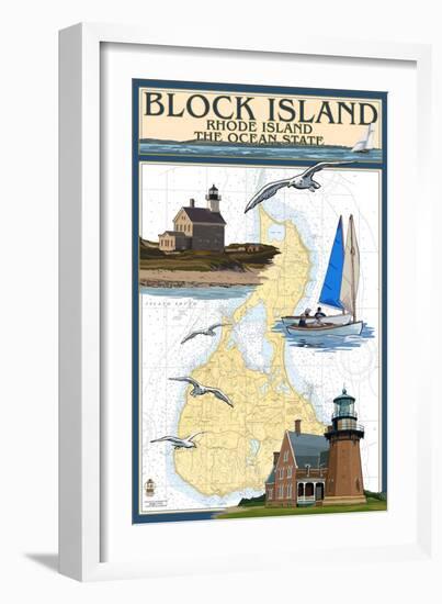 Block Island, Rhode Island - Nautical Chart-Lantern Press-Framed Art Print