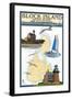 Block Island, Rhode Island - Nautical Chart-Lantern Press-Framed Art Print