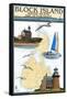 Block Island, Rhode Island - Nautical Chart-Lantern Press-Framed Stretched Canvas