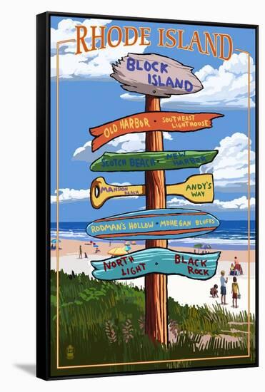 Block Island, Rhode Island - Sign Destinations-Lantern Press-Framed Stretched Canvas