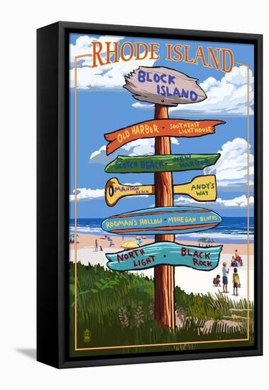 Block Island, Rhode Island - Sign Destinations-Lantern Press-Framed Stretched Canvas