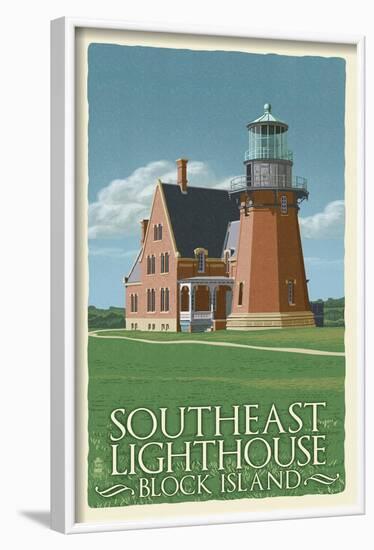 Block Island, Rhode Island - South East Lighthouse - Letterpress-Lantern Press-Framed Art Print