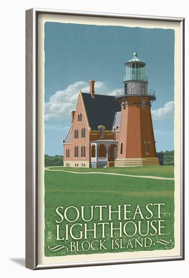 Block Island, Rhode Island - South East Lighthouse - Letterpress-Lantern Press-Framed Art Print