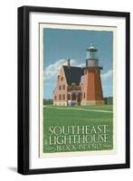Block Island, Rhode Island - South East Lighthouse - Letterpress-Lantern Press-Framed Art Print