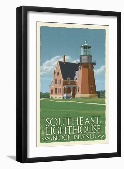 Block Island, Rhode Island - South East Lighthouse - Letterpress-Lantern Press-Framed Art Print