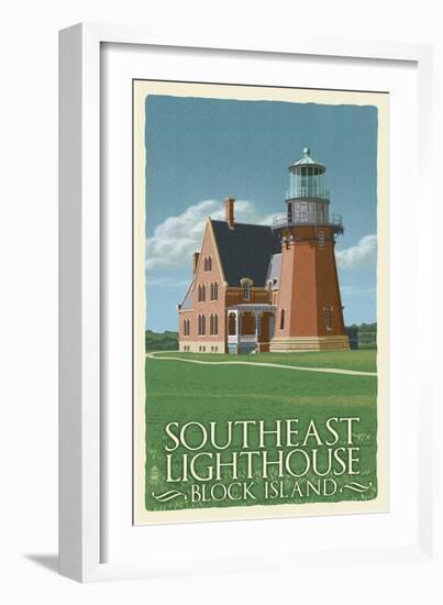 Block Island, Rhode Island - South East Lighthouse - Letterpress-Lantern Press-Framed Art Print