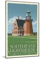 Block Island, Rhode Island - South East Lighthouse - Letterpress-Lantern Press-Mounted Art Print
