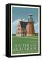 Block Island, Rhode Island - South East Lighthouse - Letterpress-Lantern Press-Framed Stretched Canvas
