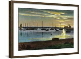 Block Island, Rhode Island - Sunrise at the Old Harbor-Lantern Press-Framed Art Print