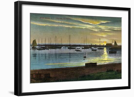 Block Island, Rhode Island - Sunrise at the Old Harbor-Lantern Press-Framed Art Print