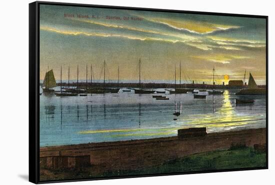 Block Island, Rhode Island - Sunrise at the Old Harbor-Lantern Press-Framed Stretched Canvas