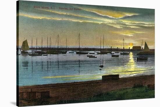 Block Island, Rhode Island - Sunrise at the Old Harbor-Lantern Press-Stretched Canvas