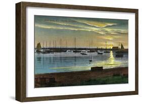 Block Island, Rhode Island - Sunrise at the Old Harbor-Lantern Press-Framed Art Print