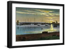 Block Island, Rhode Island - Sunrise at the Old Harbor-Lantern Press-Framed Art Print