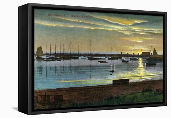 Block Island, Rhode Island - Sunrise at the Old Harbor-Lantern Press-Framed Stretched Canvas