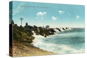 Block Island, Rhode Island - View of the Surf and Breakwater-Lantern Press-Stretched Canvas