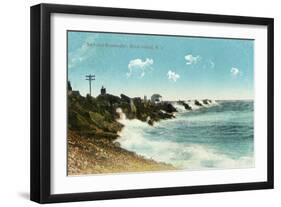 Block Island, Rhode Island - View of the Surf and Breakwater-Lantern Press-Framed Art Print