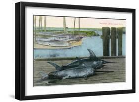 Block Island, Rhode Island - View of Two Swordfish-Lantern Press-Framed Art Print