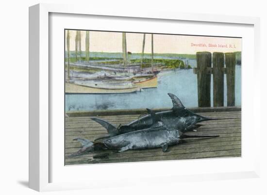 Block Island, Rhode Island - View of Two Swordfish-Lantern Press-Framed Art Print