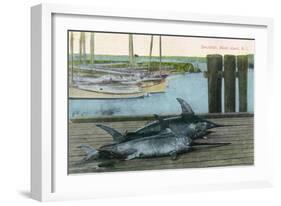 Block Island, Rhode Island - View of Two Swordfish-Lantern Press-Framed Art Print