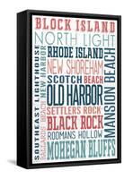 Block Island - Typography - New Colors-Lantern Press-Framed Stretched Canvas