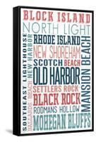 Block Island - Typography - New Colors-Lantern Press-Framed Stretched Canvas