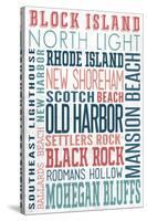Block Island - Typography - New Colors-Lantern Press-Stretched Canvas