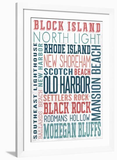 Block Island - Typography - New Colors-Lantern Press-Framed Art Print