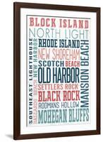 Block Island - Typography - New Colors-Lantern Press-Framed Art Print