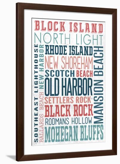 Block Island - Typography - New Colors-Lantern Press-Framed Art Print