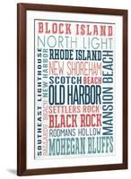 Block Island - Typography - New Colors-Lantern Press-Framed Art Print