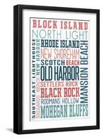 Block Island - Typography - New Colors-Lantern Press-Framed Art Print